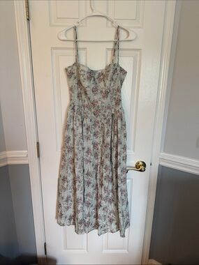RIHOAS Sage Green Strapless Floral Midi Dress